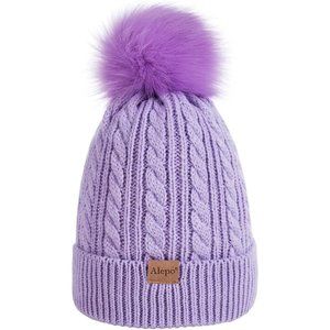 Kids Winter Beanie Hat, Children's Warm Fleece Lined Knit Thick Ski Cap with Pom